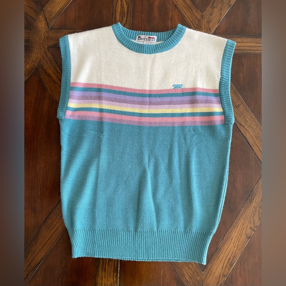 Teal Stripe Sleeveless Sweater Vest